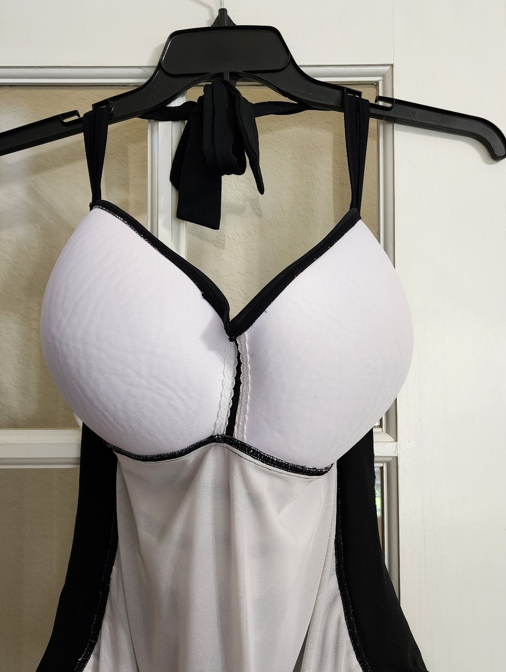 Liz Claiborne 20W Black White Striped Tummy Control Halter Swimsuit - Picture 10 of 15